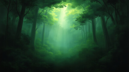 Fototapeta premium Sunlit Forest Clearing Green Serenity Trees and Leaves with Sunbeams Bursting Through the Canopy