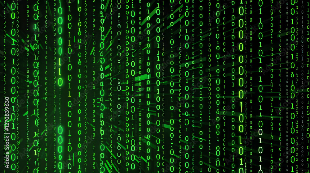 Poster abstract representation of binary code cascading in a digital environment with a futuristic feel
