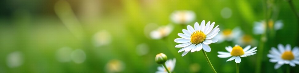 Obraz premium Softly blooming chamomile flowers in a garden, greenery, petals, botanical