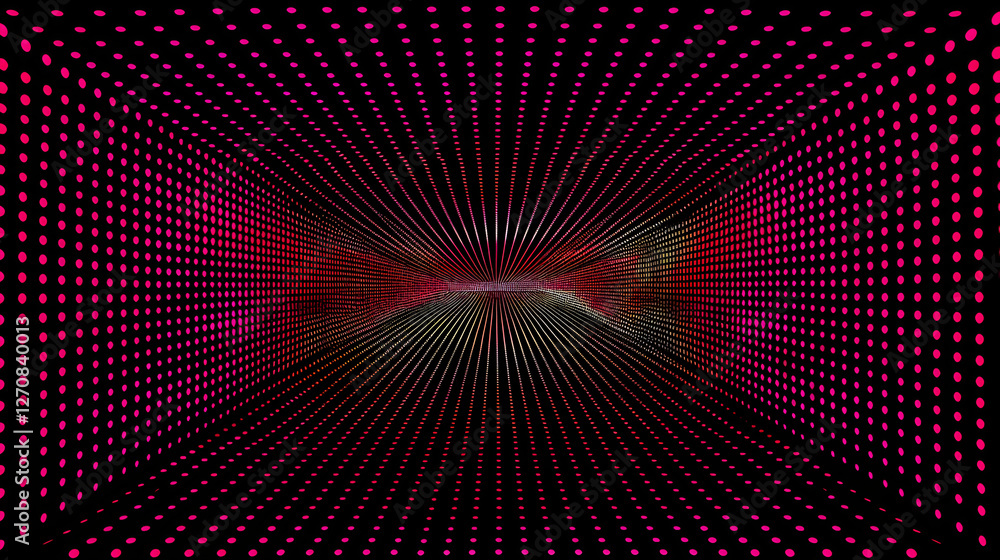Poster abstract visual of vibrant dots creating a tunnel effect with a colorful background