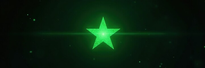 Obraz premium Single green star shining brightly on a black background with subtle texture, highlight, texture