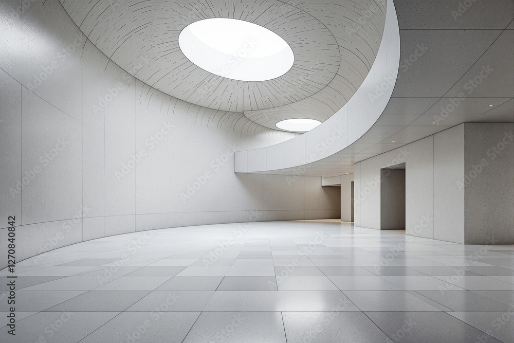 Poster Minimalist architecture with curved walls and skylights.