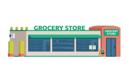 Grocery Store Building Vector Illustration. Shop & Market in Flat Style, Fully Editable Elements