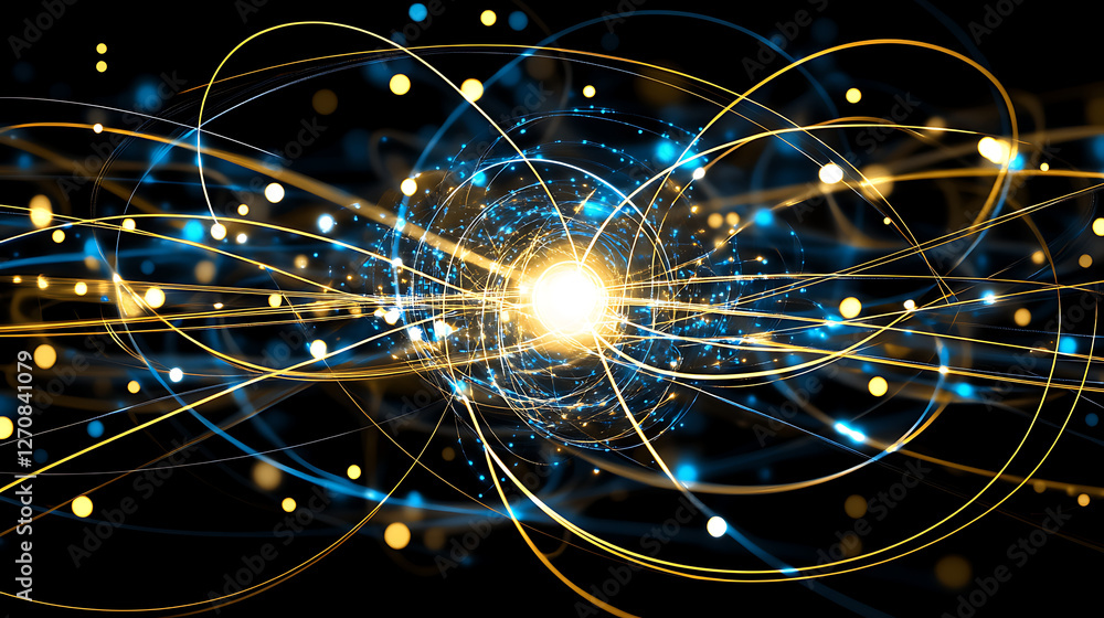 Poster swirling energy vortex of light data and particle flow in a digital abstract network