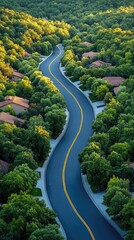 Fototapeta premium Winding Road Curves Through Lush Green Neighborhood