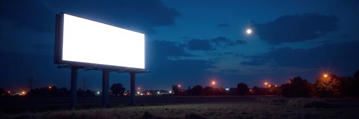 Empty billboard shining brightly in the midnight sky, dark, brightness, midnight