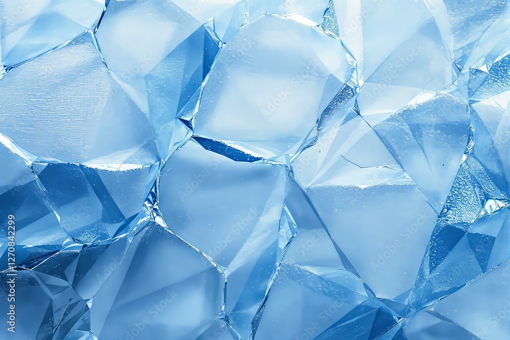 Poster abstract geometric ice texture with blue tones and light reflections.