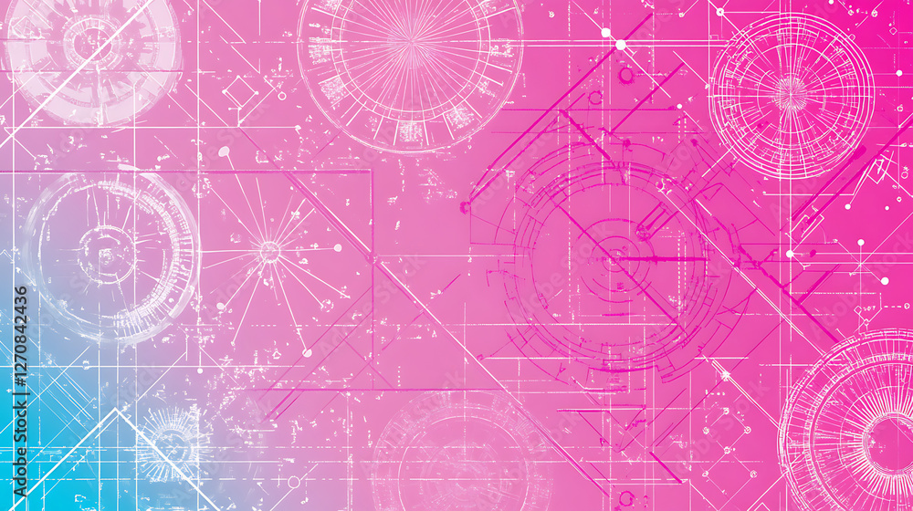 Poster technical blueprint design with detailed architectural drawings and engineering schematics display