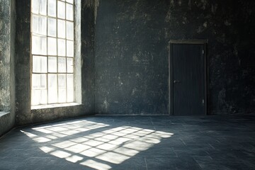 Obraz premium Sunlight streams into empty industrial room