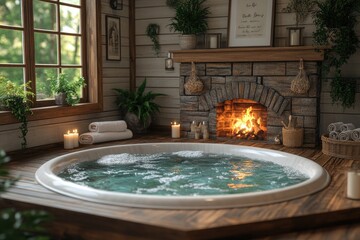 Relaxing Hot Tub by Fireplace: Winter Getaway