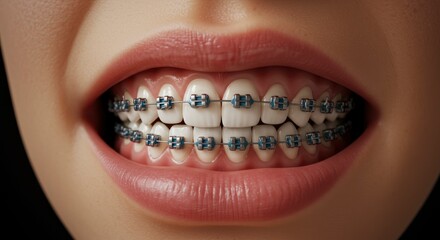 Obraz premium Close-Up of Person's Mouth with Dental Braces 