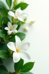 Fototapeta premium White background with separated crape jasmine leaves, foliage, crape jasmine