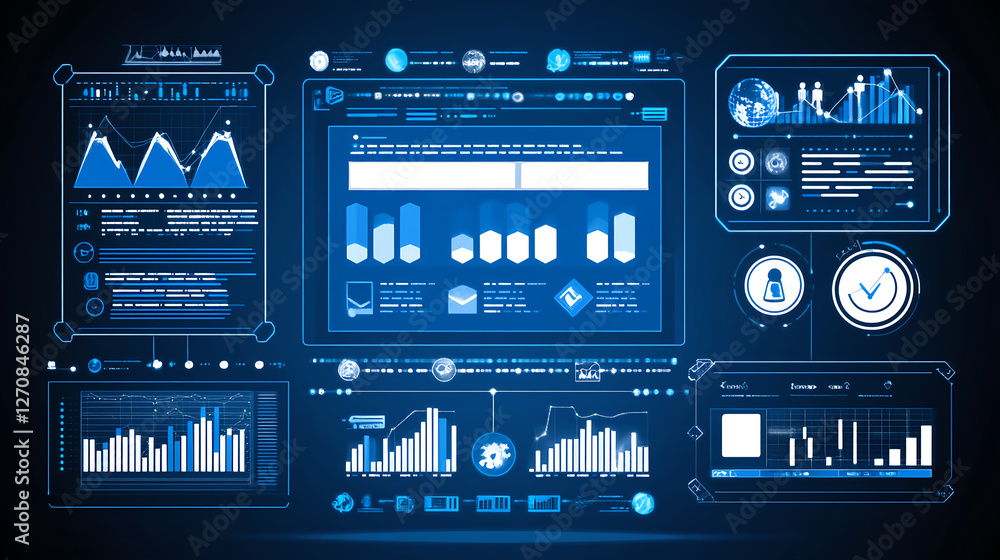 Poster data visualization dashboard analysis business environment infographic display digital workspace ins