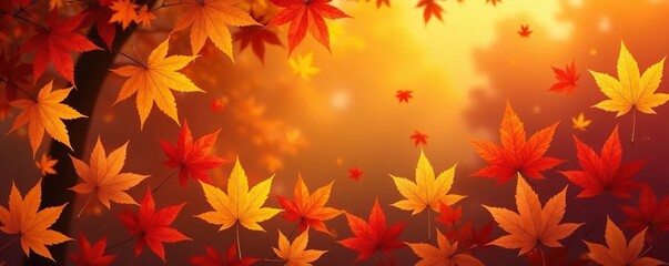 Fototapeta premium Golden hues of autumn leaves against a seamless background, foliage, maple leaves, organic
