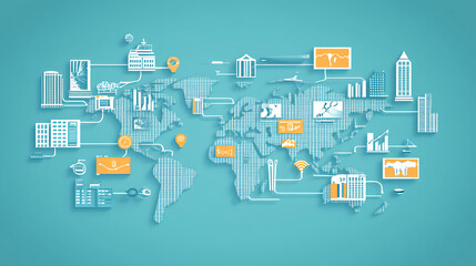 Global business insights world map infographic digital environment overview data visualization
