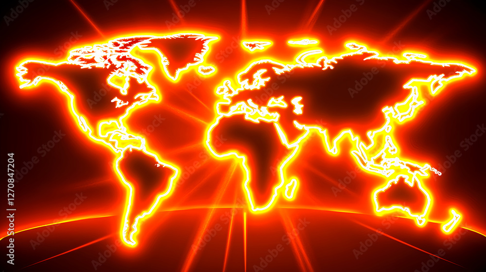 Poster illuminating global connections a neon world map visualized in a dynamic digital environment