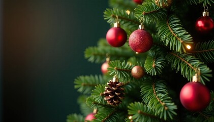 Pinecone garland draped across the Christmas tree, ornaments, pinecones, festive