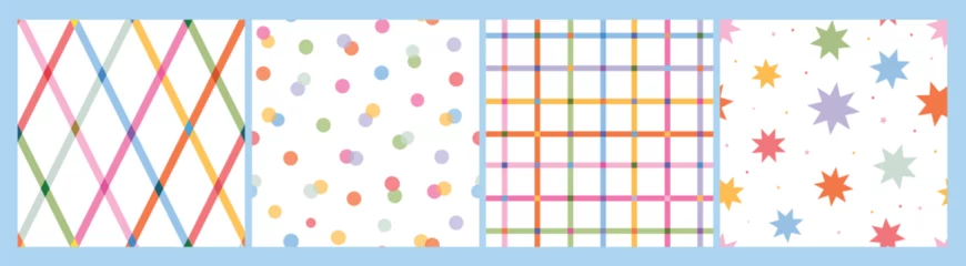 Crédence en verre imprimé Nursery abstract seamless patterns collection with checkered stripes, dots, stars. Good for birthday prints, wallpaper, decor, planners, stationery, wrapping paper, textile prints, etc. EPS 10