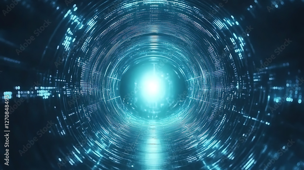 Poster tunnel of light digital data stream abstract future technology concept with glow at end vision