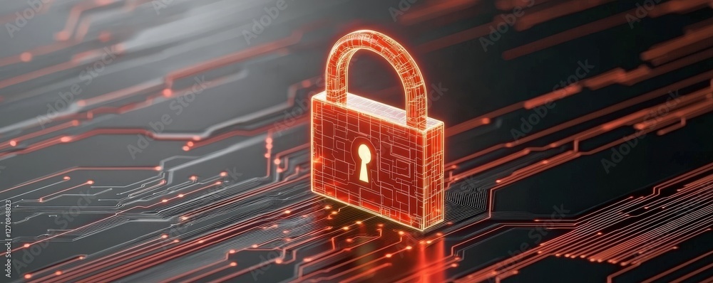 Poster law restriction policy concept. digital lock symbolizing cybersecurity and data protection.