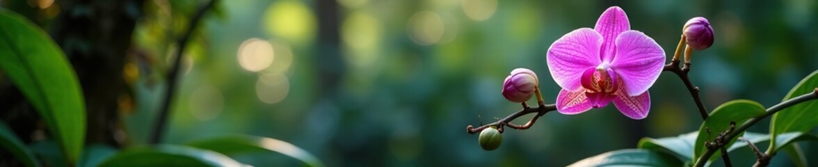 Obraz premium Exotic orchid in full bloom amidst ferns and vines, blossoms, bloom