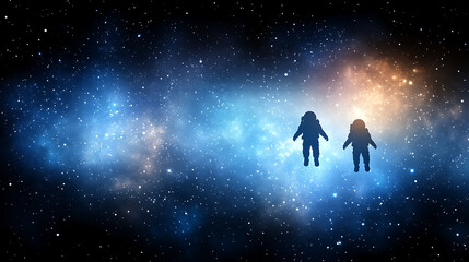 Fototapeta premium Two Astronauts Floating in Nebula Space Exploration for Cosmic Discovery and Future Exploration