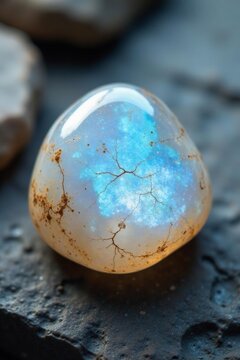 Tumbled moonstone adularia with cracks and inclusions, tumbled, closeup
