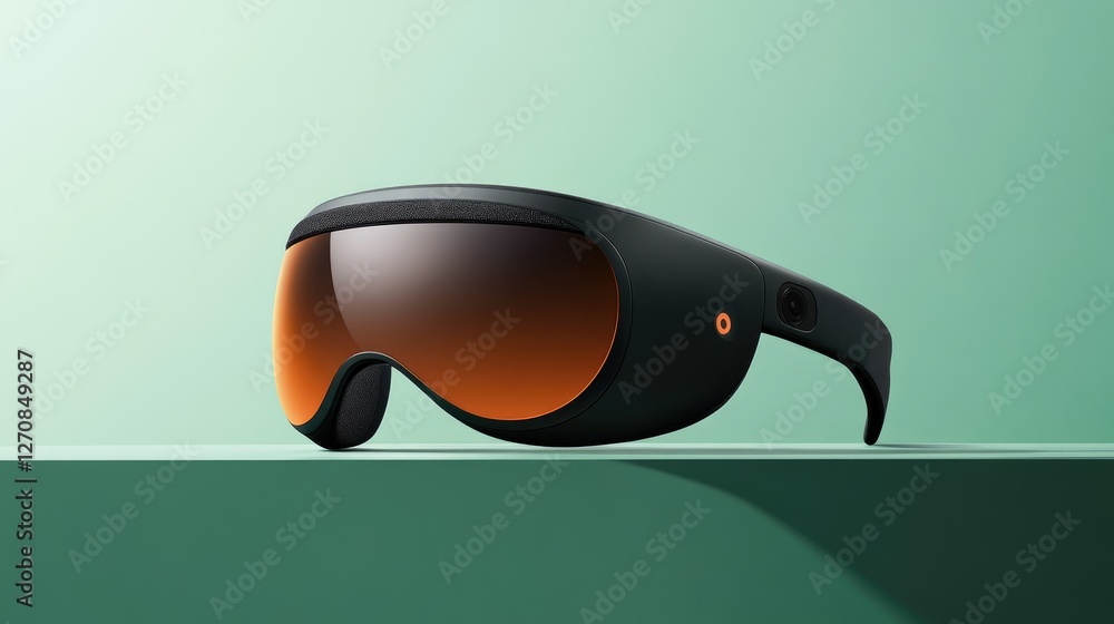 Poster ai-powered smart glasses with augmented reality display, placed on a green backdrop, symbolizing fut