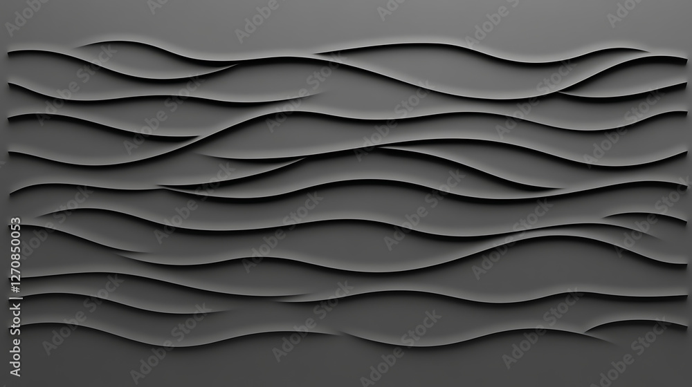Poster undulating dark gray waves with subtle shadow cascades minimalist aesthetic texture background