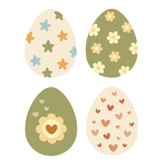 Retro Groovy Easter eggs clipart set. Happy Easter clipart in cartoon flat style. Hand draw vector illustration