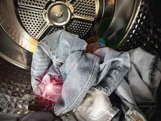 Cloth was put in to washing machine bucket,prepare for clean,