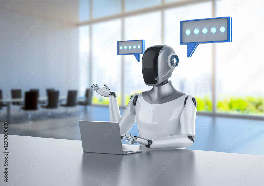 Poster ai chatbot or personal assistant robot chat with speech bubble