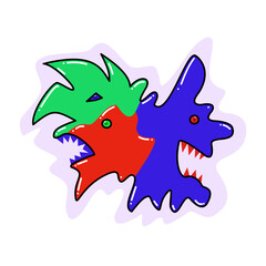 abstract monster head design, abstract animal head, abstract design of three monster heads combined