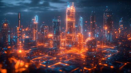 Obraz premium Futuristic Cityscape with Neon Lights and Digital Aesthetics