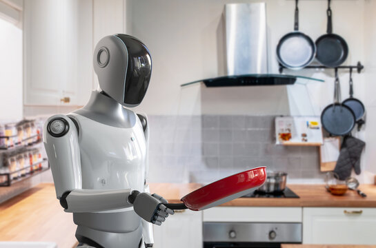 Home assistant robot cooking in kitchen