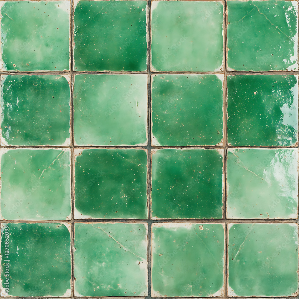 Poster verdant ceramic tile array with variegated glazes and grid layout forming geometric pattern