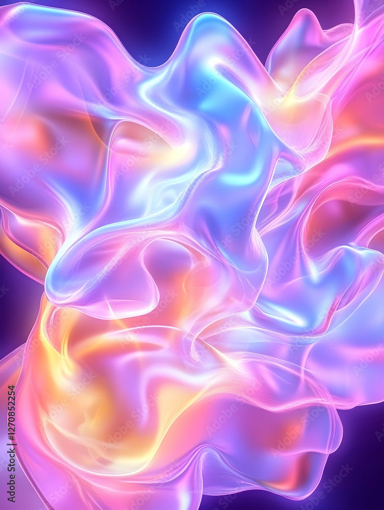 Poster abstract iridescent fluid flow with a luminous, dreamlike quality for backdrop use
