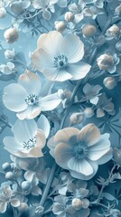 Pale blue flower background with white floral flower pattern illustration