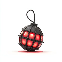 A stylized grenade design with red lights, isolated on a white background, showcasing modern aesthetic and creative concept.