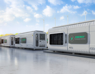 Amount of energy storage systems or battery container units with turbine farm