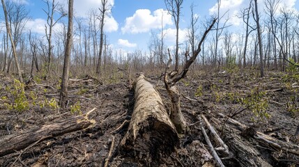 Fototapeta premium Barren forest landscape the environmental impact on former wildlife habitats in nature photography