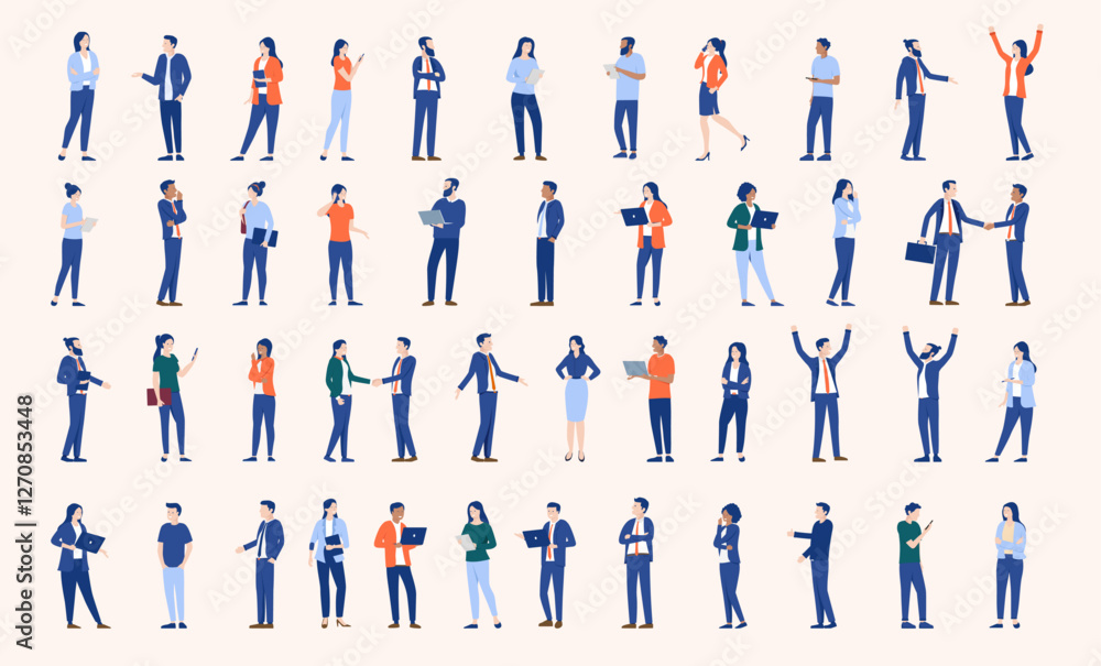 Fototapete business office and working people collection - set or bundle of businesspeople characters in variou