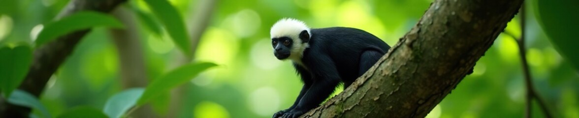Fototapeta premium Habitat of white headed capuchin in its natural environment, jungle life, tree dwelling
