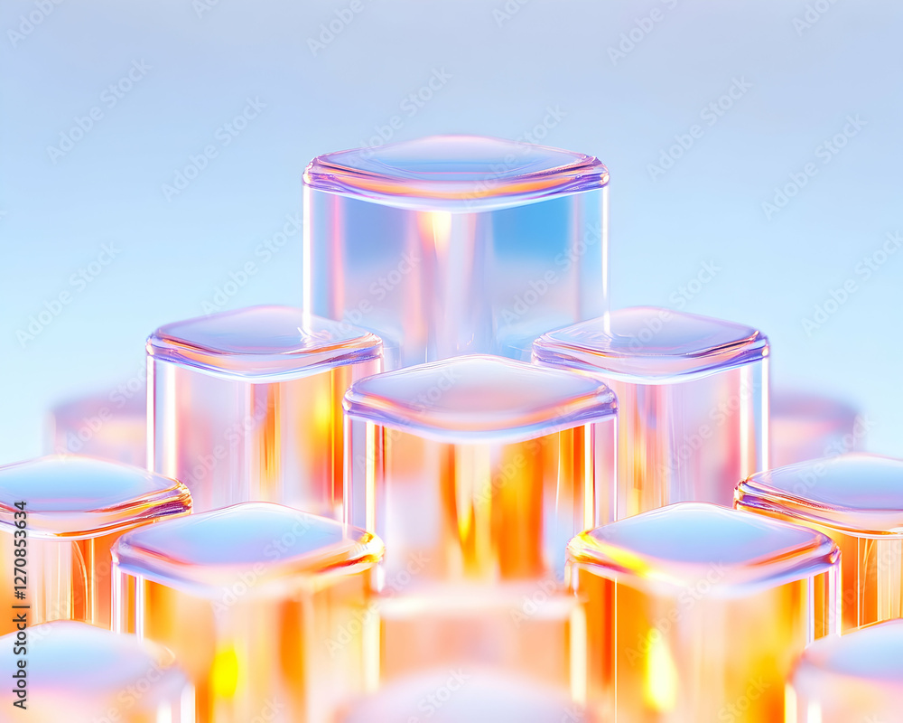 Poster array of glass cubes, product display, showcase. abstract background for presentation