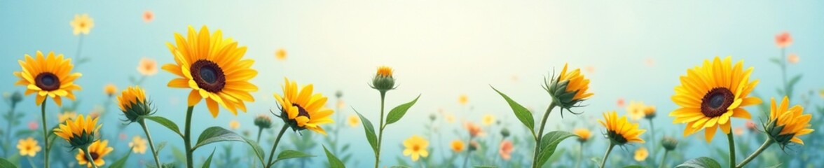 Obraz premium Soft blues blend into creamy whites amidst sunflower yellows, hues, pastel, white