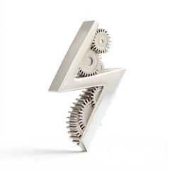 A sleek, futuristic metallic gear mechanism shaped like the number four, representing innovation and automation against a white isolate background.