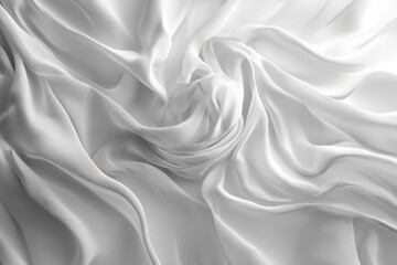 Fototapeta premium 3d render abstract black and white monochrome art of 3d background with part of silky textile drapery in curve wavy lines with a lot of wrinkles in matte translucent plastic material in spiral shape 