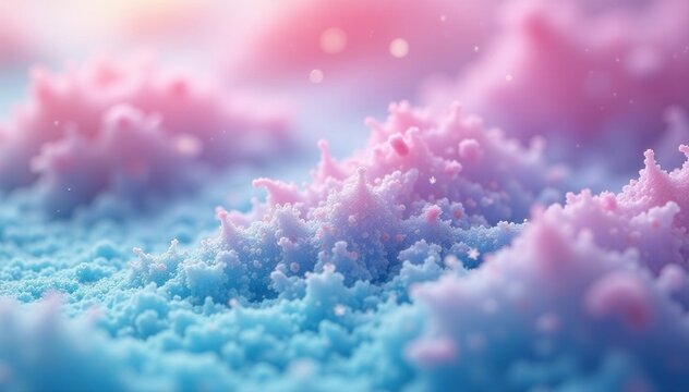 Spiruline algae in paillette texture with soft pink and blue hues, pastel colors, soft pastels, water chemistry