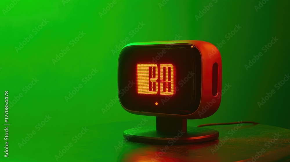 Poster digital clock with ai-powered voice assistant, displayed on a green backdrop, representing smart hom