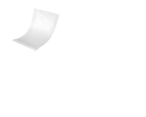 White rectangular paper floats against a transparent background. The paper is slightly curved, giving it a dynamic feel